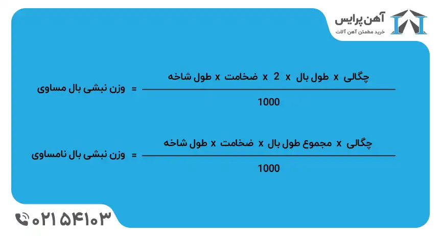 فرمول محاسبه وزن نبشی بال مساوی و بال نامساوی